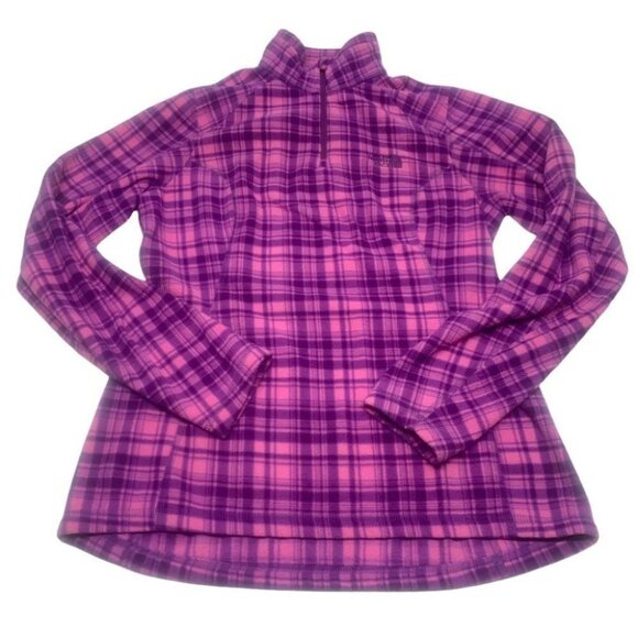 . The North Face Purple Plaid 1/4 Zip Pull Over Fleece Jacket Large G25 - Picture 1 of 9